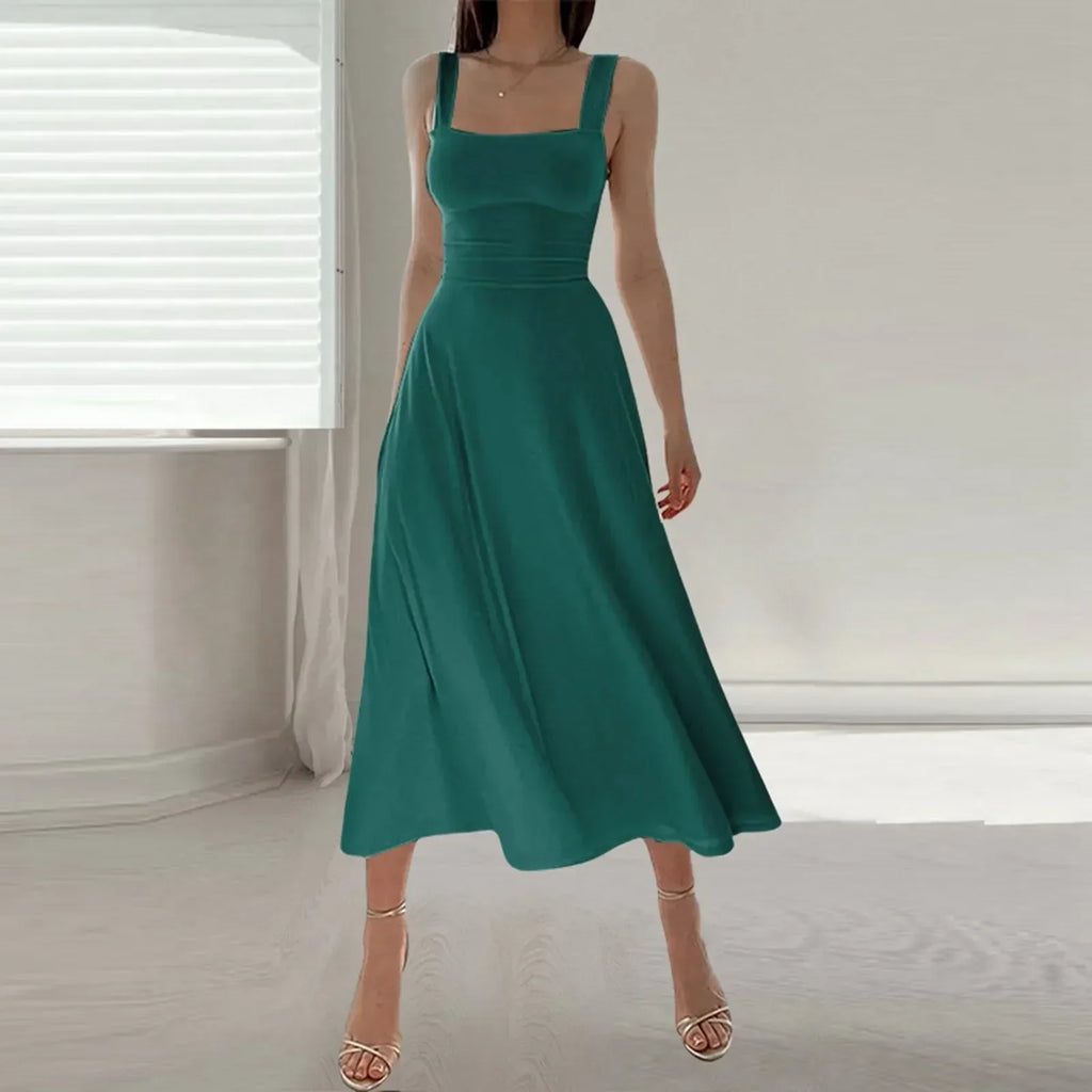 Ingrid Effortless Dress with Square Neckline Elevated Occasion Wear