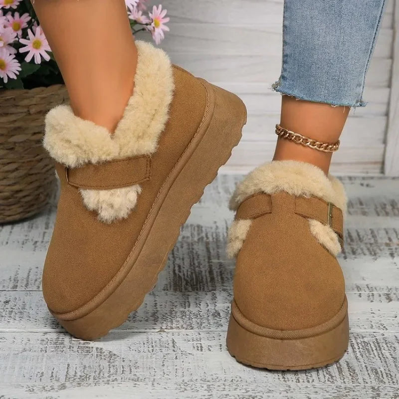 Fashionable Plush Flat Stylish Cozy NonSlip Round Toe Snow Boot