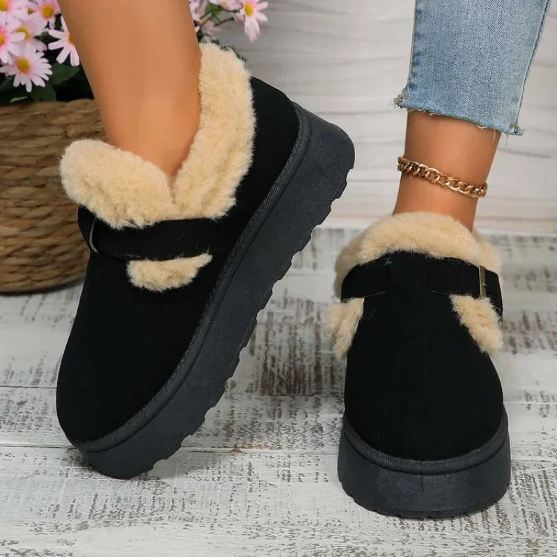 Fashionable Plush Flat Stylish Cozy NonSlip Round Toe Snow Boot
