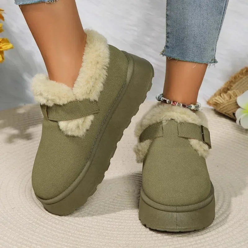 Fashionable Plush Flat Stylish Cozy NonSlip Round Toe Snow Boot