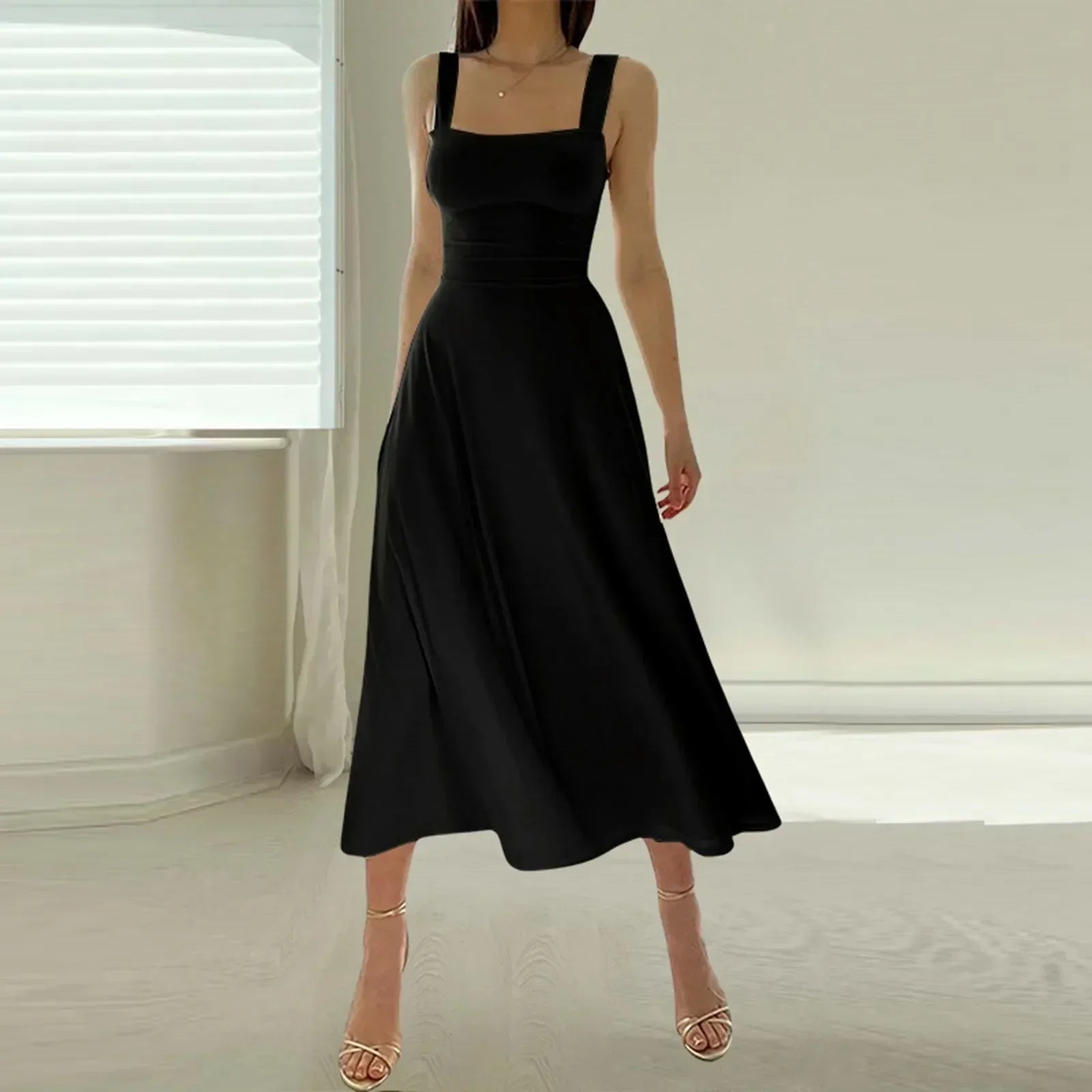 Ingrid Effortless Dress with Square Neckline Elevated Occasion Wear