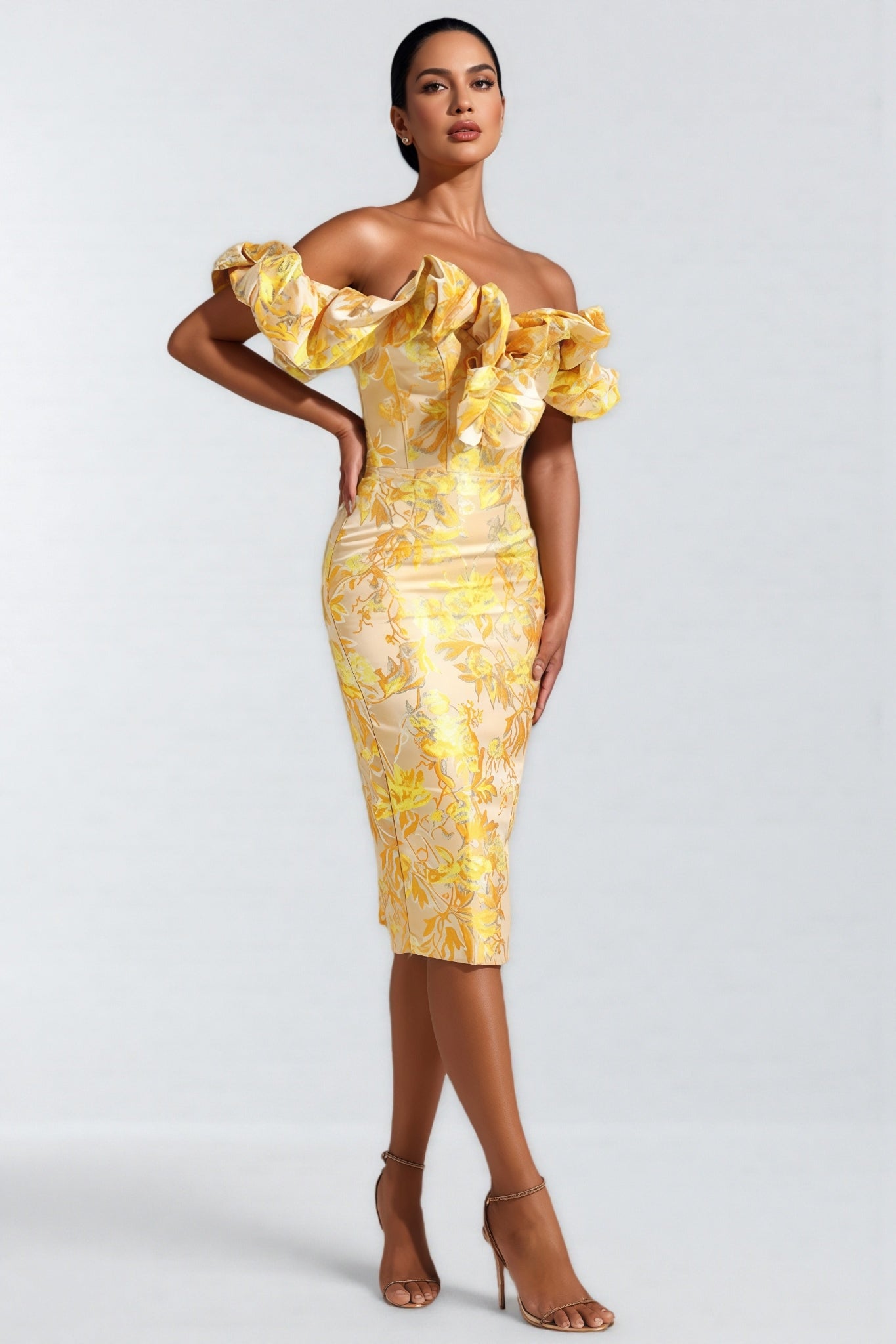 Joni One-Shoulder Jacquard Midi Dress