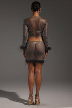 Diamond Man-made Feather Mini Dress
