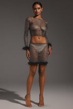 Diamond Man-made Feather Mini Dress