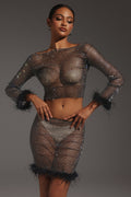 Diamond Man-made Feather Mini Dress