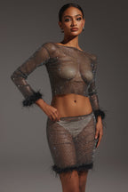 Diamond Man-made Feather Mini Dress