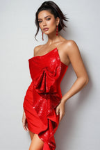Lush Ruffle Sequin Strapless Mini Dress