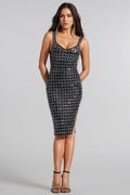Navinv V-Neck  Halter Diamond Midi Dress