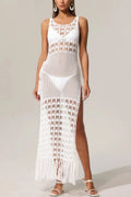 Tinnie Sleeveless Hollow Out High Slit Tassels Maxi Dress