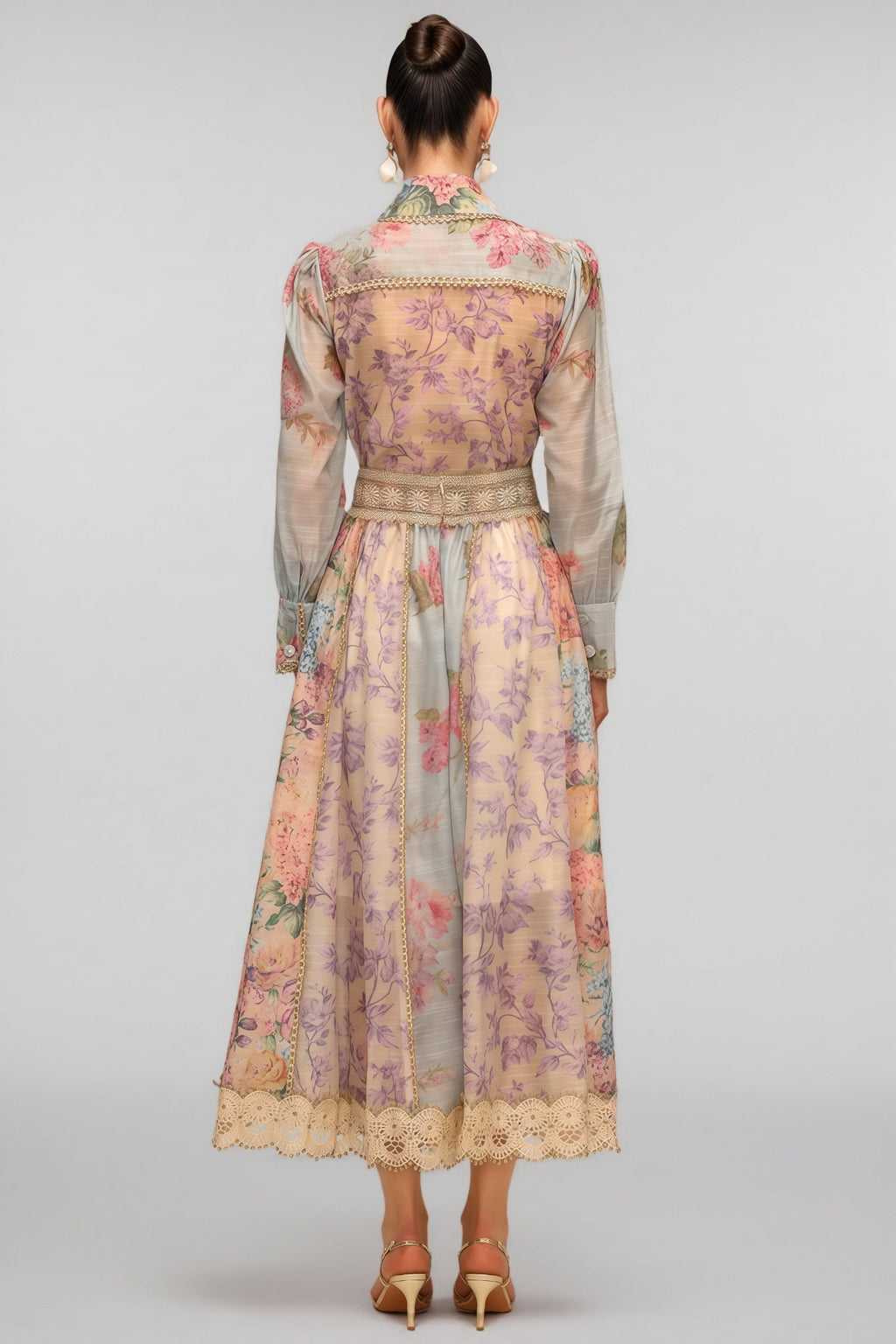 Judy Long Sleeve Floral Printed Lace Two-Piece Set