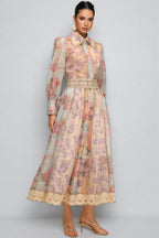 Judy Long Sleeve Floral Printed Lace Two-Piece Set