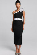 Siered One Shoulder Sleeveless Flowers Maxi Dress