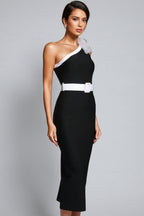 Siered One Shoulder Sleeveless Flowers Maxi Dress