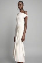 Lyriclt White Ruched One Shoulder Midi Dress