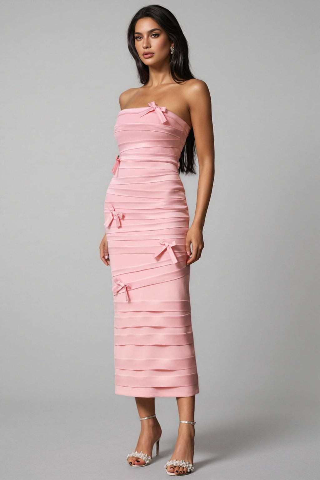 Secyij Sleeveless Bow Wrinkles Midi Dress