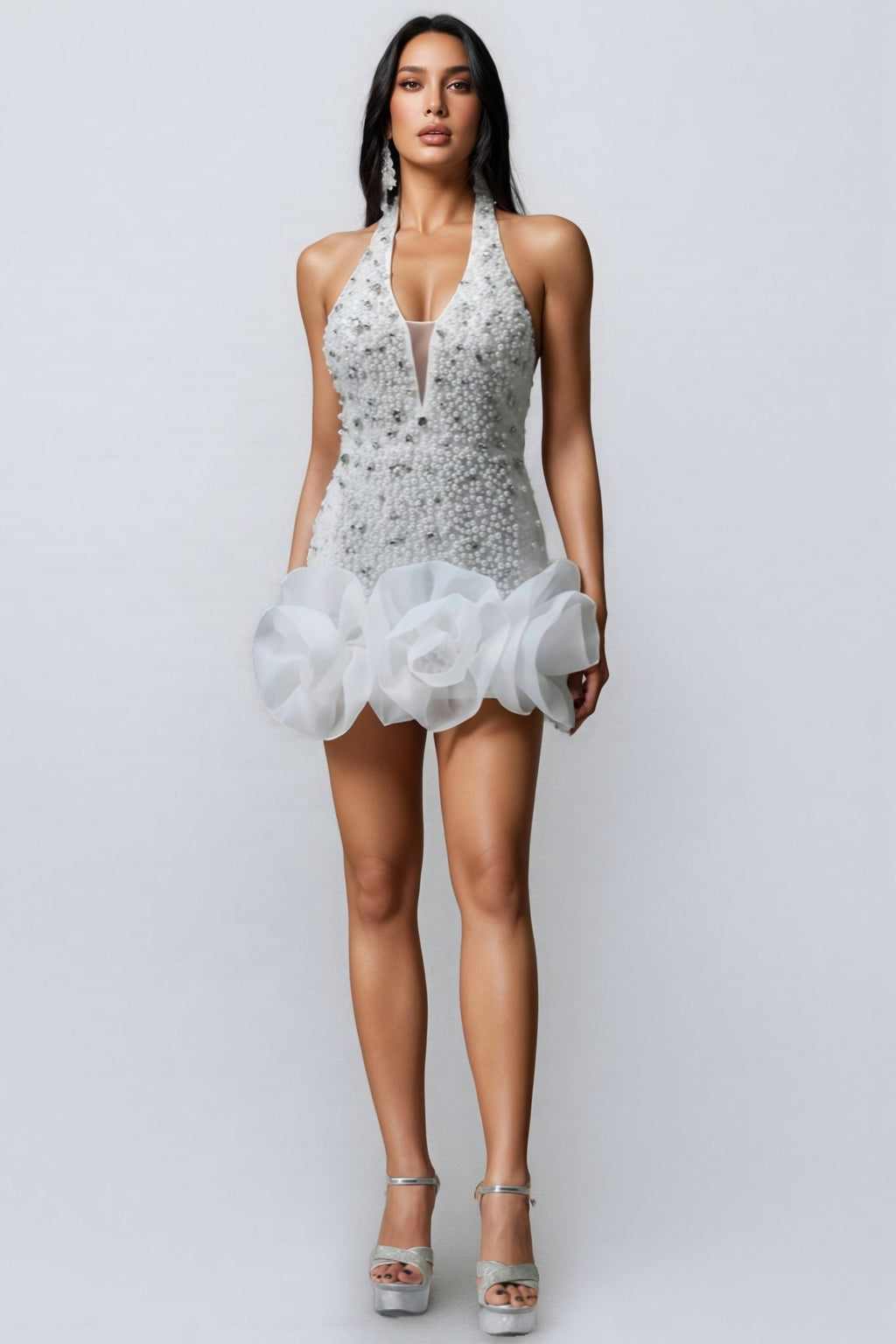 Ilor V-neck Diamond Flowers Mini Dress