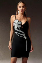Flower Deep-V Diamond Bandage Mini Dress