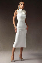 Flowers Slim Sleeveless Midi Dress