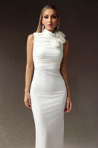 Flowers Slim Sleeveless Midi Dress