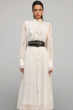 Starsha Long Sleeves Folds Lace Midi Dress