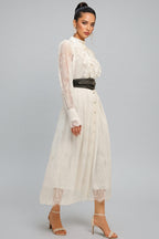 Starsha Long Sleeves Folds Lace Midi Dress