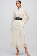 Starsha Long Sleeves Folds Lace Midi Dress