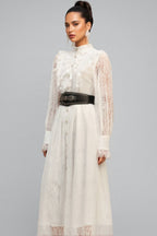 Starsha Long Sleeves Folds Lace Midi Dress