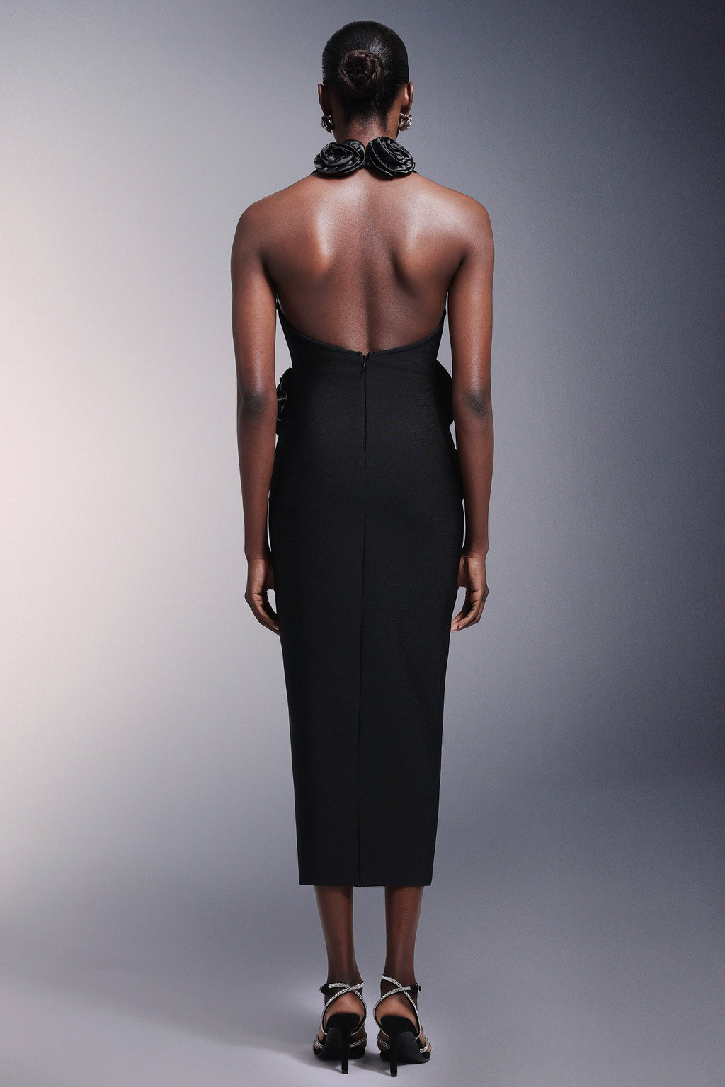 Flowers High Slit Deep-V Bandage Midi Dress