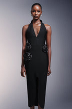 Flowers High Slit Deep-V Bandage Midi Dress