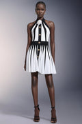 Yairf Flower Halter Stripes Mini Dress