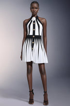 Yairf Flower Halter Stripes Mini Dress