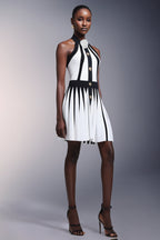 Flower Halter Stripes Mini Dress