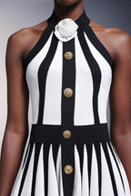 Flower Halter Stripes Mini Dress
