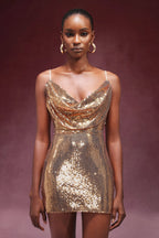 Halter V-Neck Sequin Mini Dress