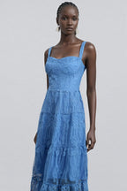 Neona Blue Lace Embroidered Maxi Dress