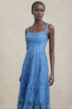 Neona Blue Lace Embroidered Maxi Dress
