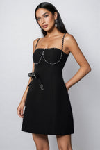 Thaliy Sleeveless Diamond Bows Mini Dress