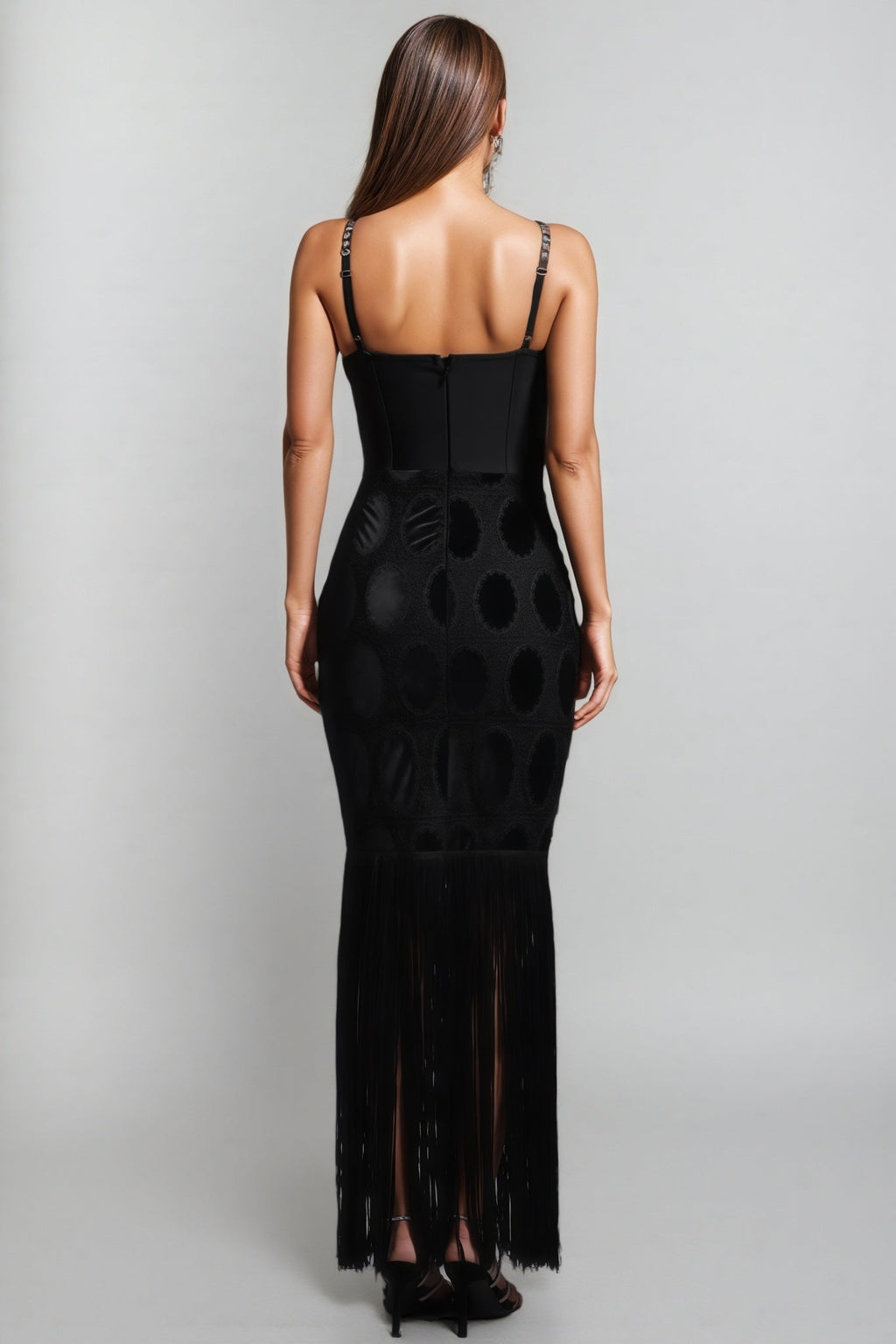 Jorvilp lace Sleeveless Tassels Diamond Maxi Dress