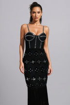 Jorvilp lace Sleeveless Tassels Diamond Maxi Dress