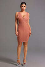Bandage Sleeveless V Neck Lace Mini Dress