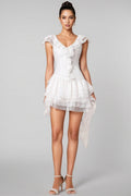 Xiacly V-Neck Sleeveless Asymmetric Folds Mini Dress