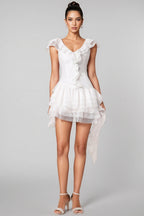 Xiacly V-Neck Sleeveless Asymmetric Folds Mini Dress