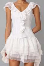 Xiacly V-Neck Sleeveless Asymmetric Folds Mini Dress