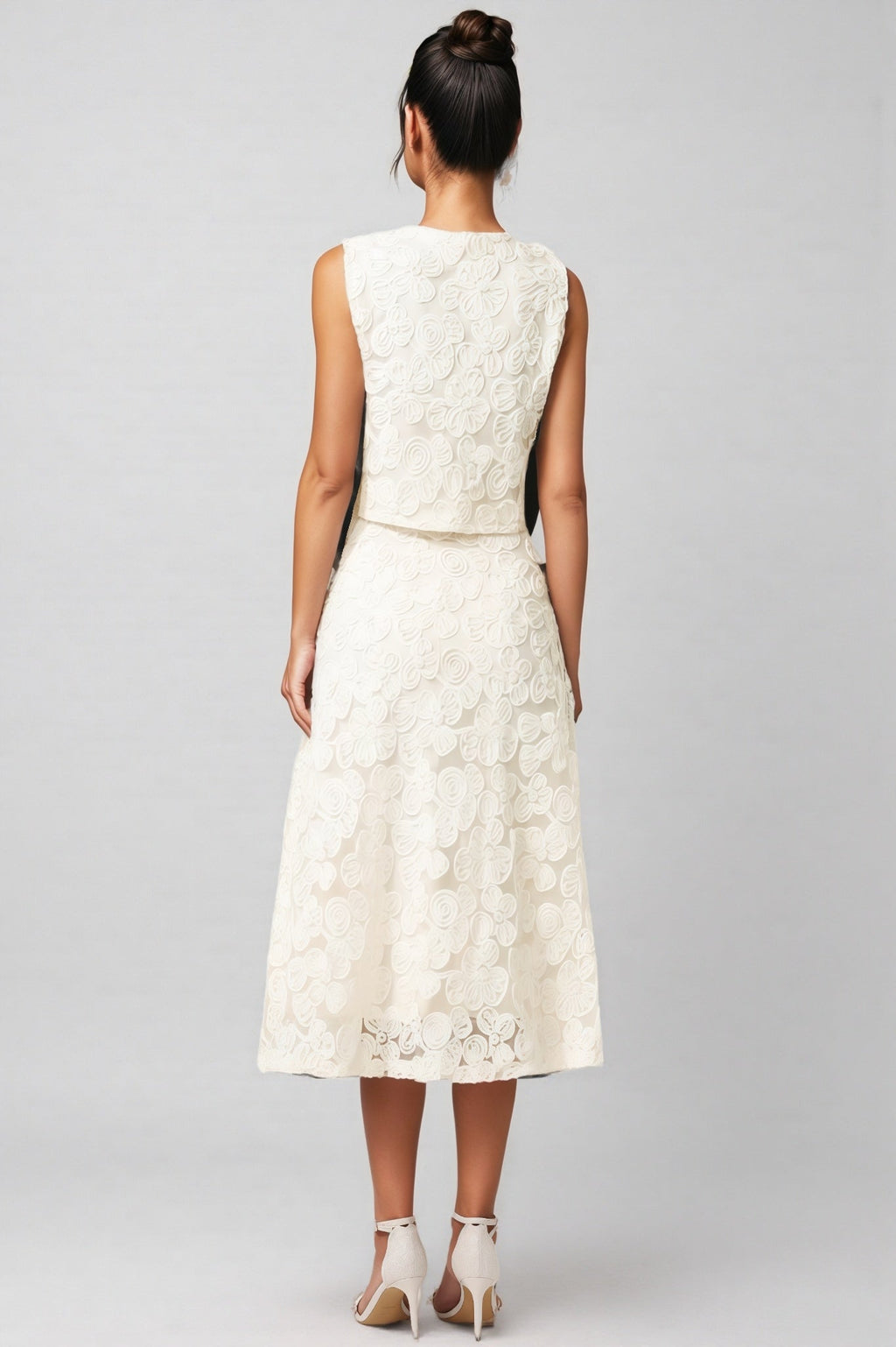 Dixie V-Neck Sleeveless Flowers Top Midi Dress Set