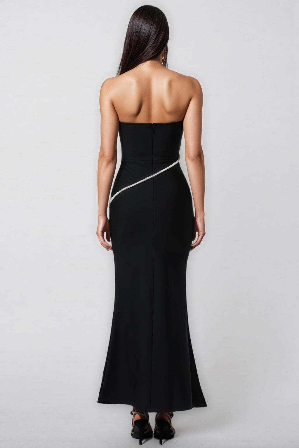 Veronic Sleeveless Pearl Chain Bandage Maxi Dress