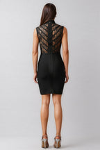 Zaroe Round Collar Sleeveless Lace Bandage Mini Dress