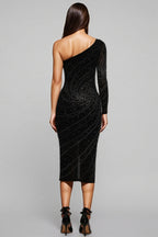Tine Single Shoulder Long Sleeves Diamond Midi Dress