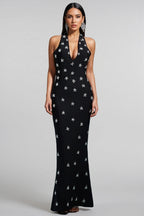 Tersaa Sleeveless Halter Diamond Bandage Maxi Dress