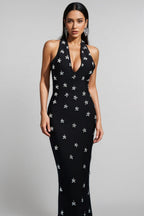 Tersaa Sleeveless Halter Diamond Bandage Maxi Dress