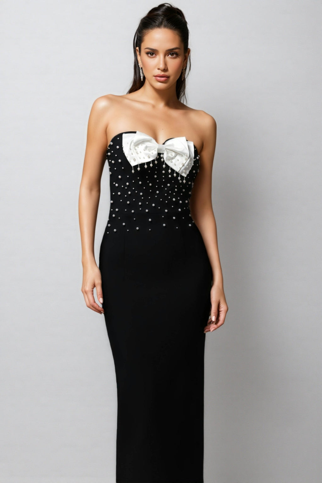 Ezgi Sleeveless Bow Pearl Bandage Maxi Dress